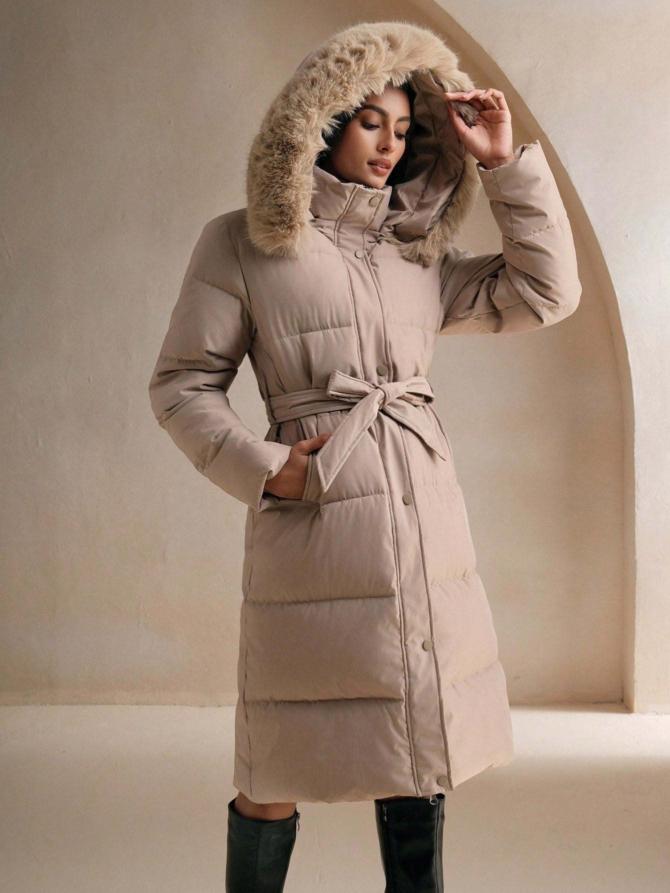 Damen Freizeitjacke mit Pelzkragen und Kapuze, Winter, Leicht