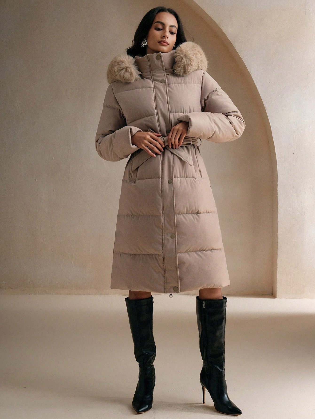 Damen Freizeitjacke mit Pelzkragen und Kapuze, Winter, Leicht