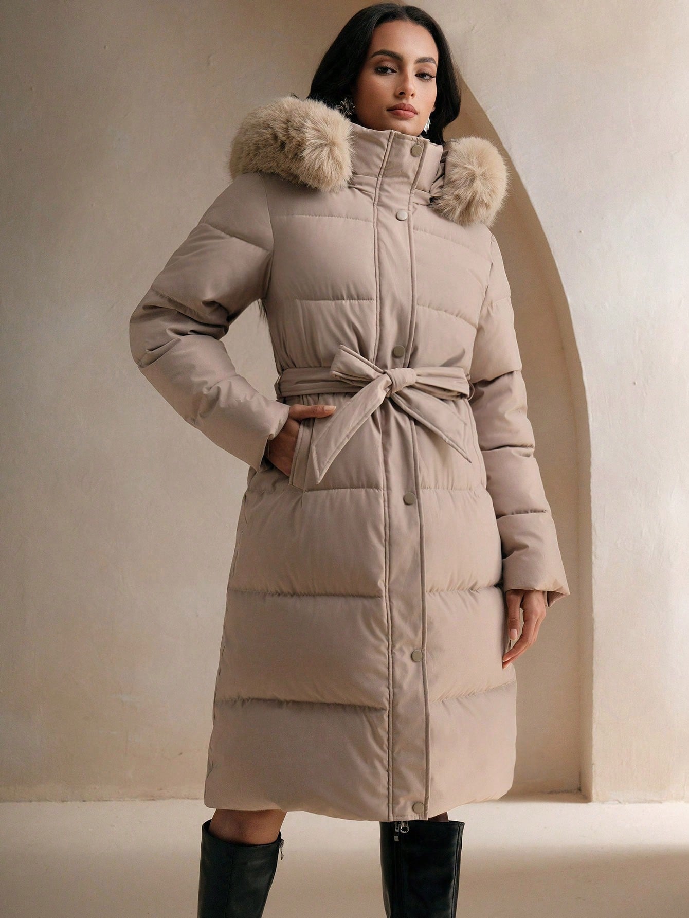 Damen Freizeitjacke mit Pelzkragen und Kapuze, Winter, Leicht