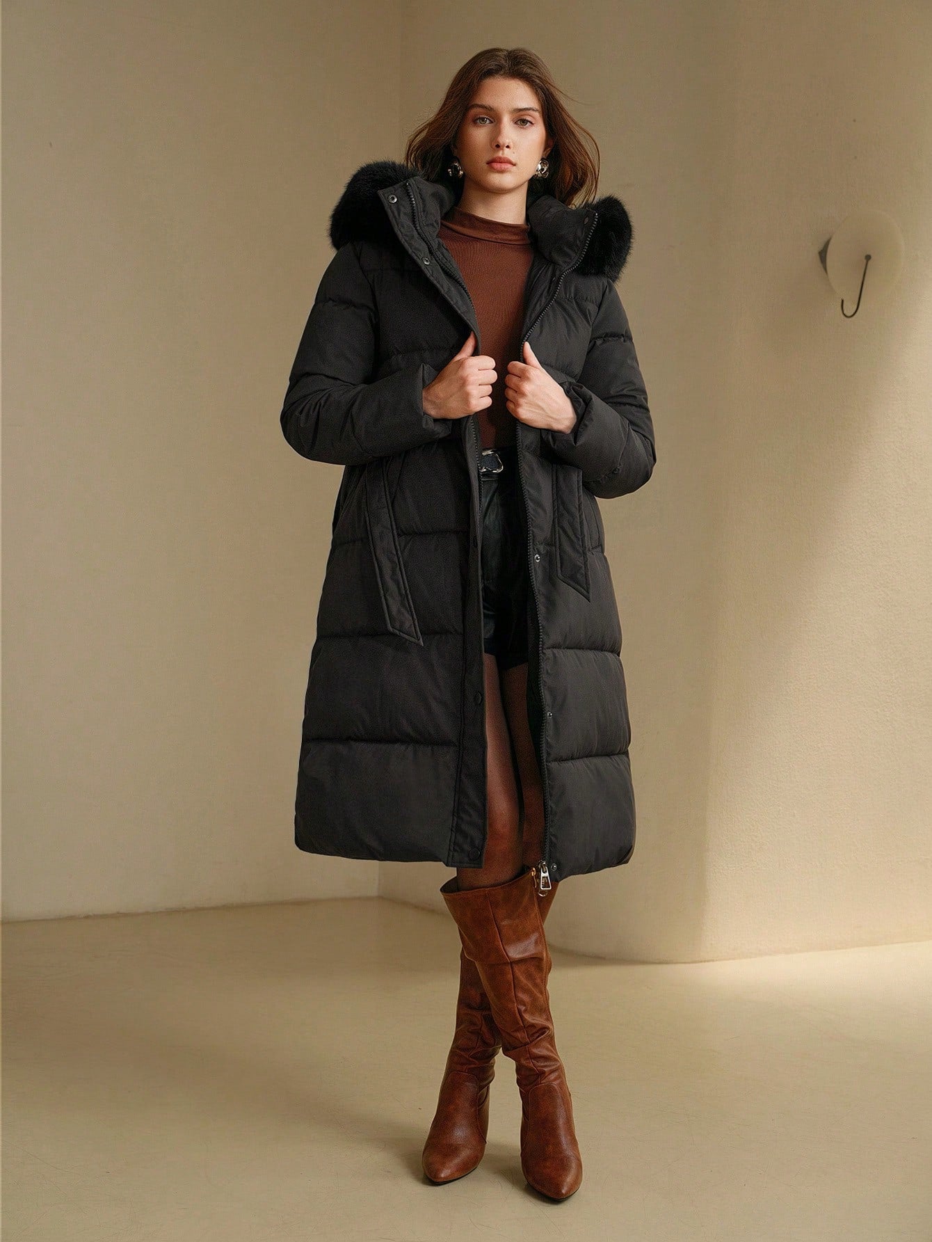 Damen Freizeitjacke mit Pelzkragen und Kapuze, Winter, Leicht