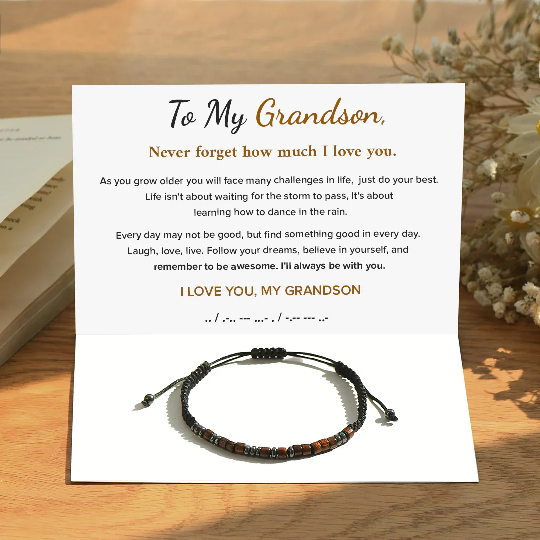 To My Grandson, I Love You Morse Code Bracelet