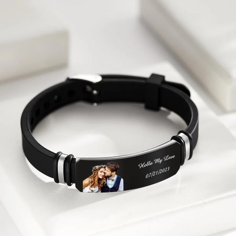 Custom Couple's Photo Engraved Bracelet