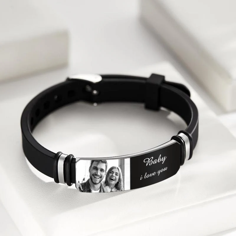 Custom Couple's Photo Engraved Bracelet