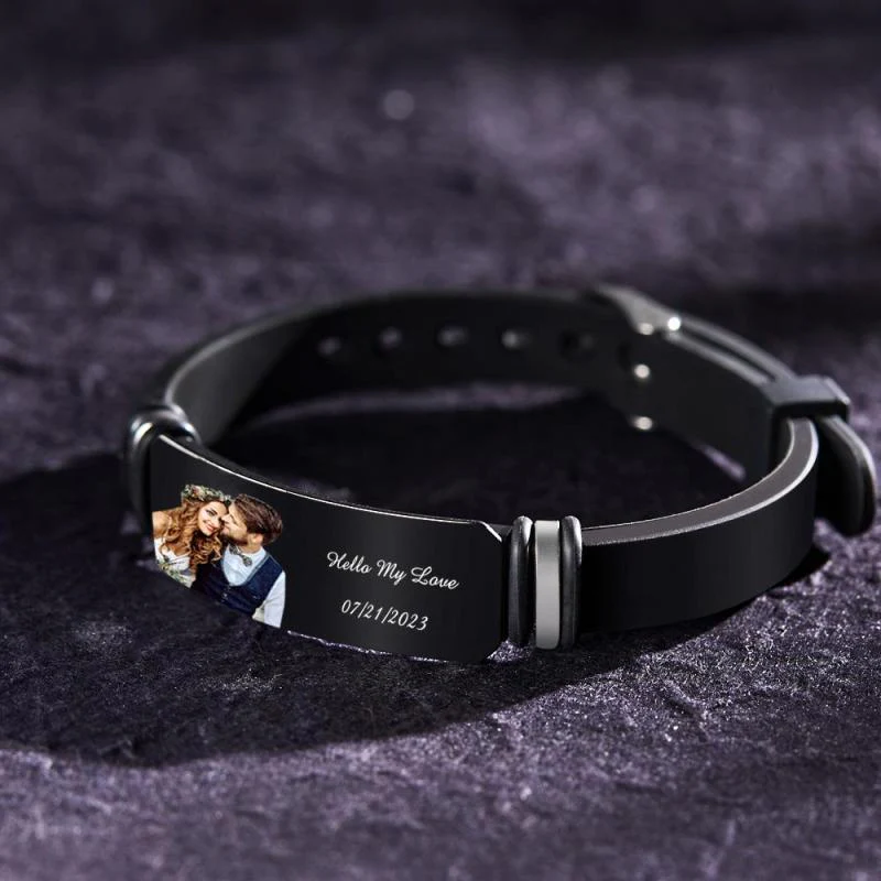 Custom Couple's Photo Engraved Bracelet