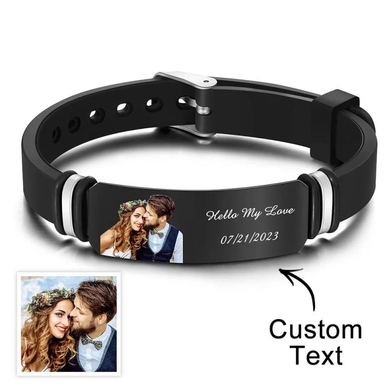 Custom Couple's Photo Engraved Bracelet