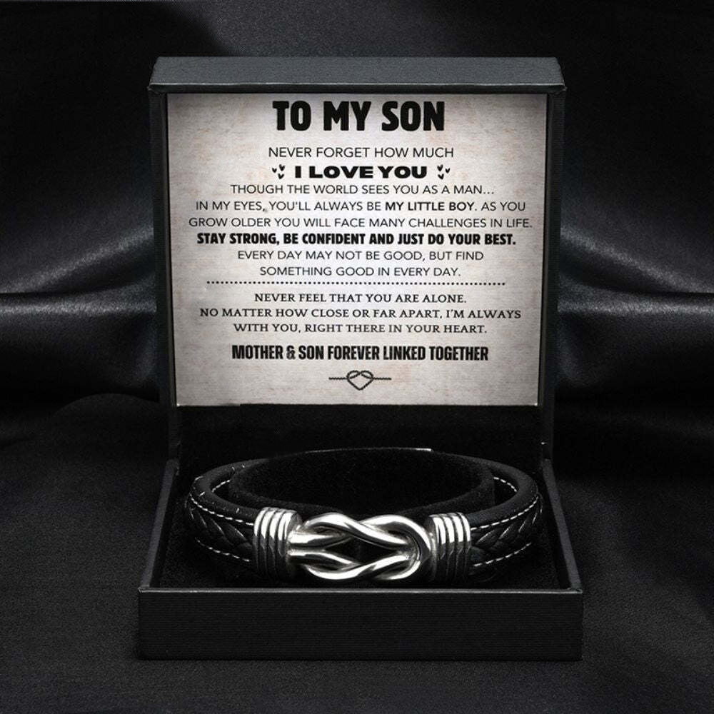 “Mother And Son Forever Linked Together" Braided Leather Bracelet