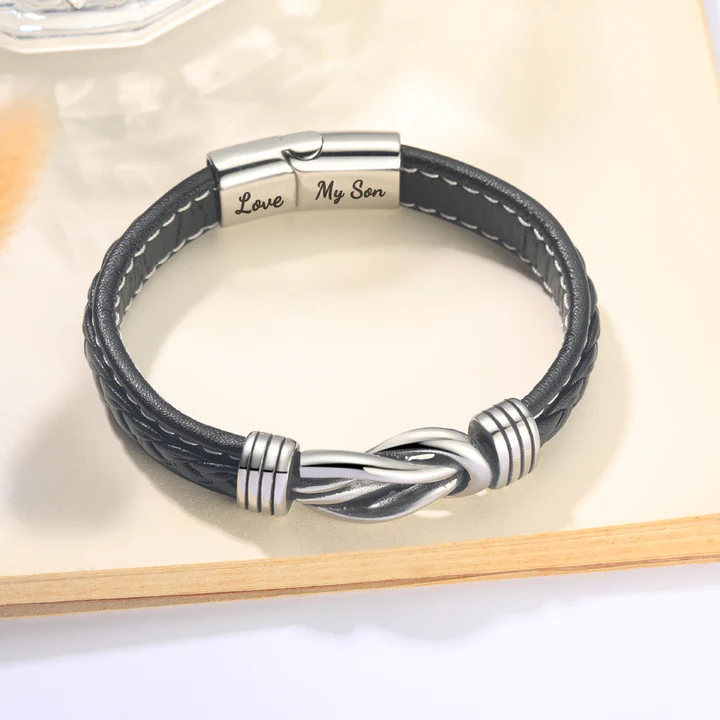 “Mother And Son Forever Linked Together" Braided Leather Bracelet